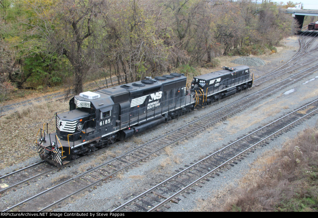 NS 6185 and 864 at the west end of Enola yard